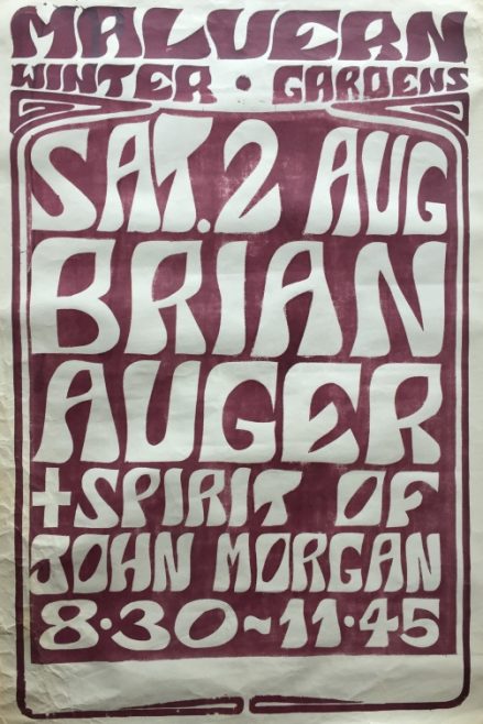 Poster for Brian Auger & the Trinty with Julie Driscoll at Malvern Winter Gardens, 02 August 1969 | Severn Promotions