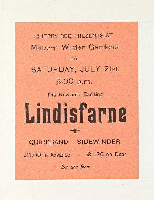 Flyer for Lindisfarne at Malvern Winter Gardens, 21 July 1973 | Cherry Red Promotions