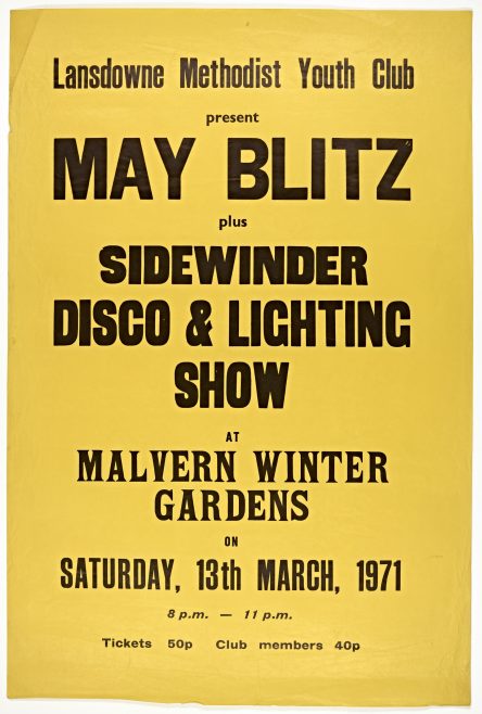 Poster for May Blitz at Malvern Winter Gardens, 13 March 1971 | Landsdowne Methodist Youth Club