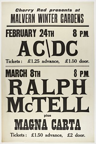 Poster for AC/DC and Ralph McTell at Malvern Winter Gardens, 1977