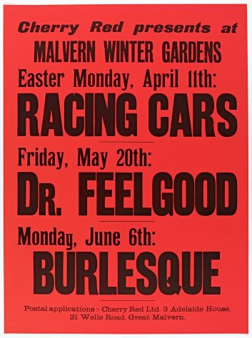 Poster for Cherry Red gigs at Malvern Winter Gardens, April to June 1977