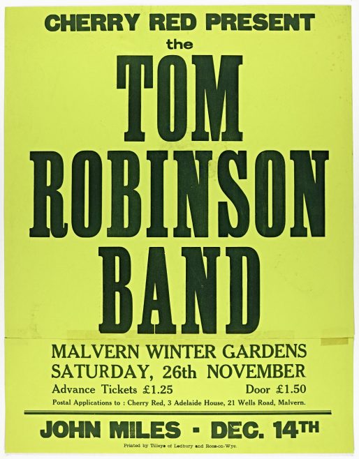 Poster for The Tom Robinson Band at Malvern Winter Gardens | Cherry Red Promotions
