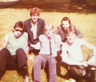 Myself (Mary Simcox, centre) and The Undertones in Malvern, 17th May 1980