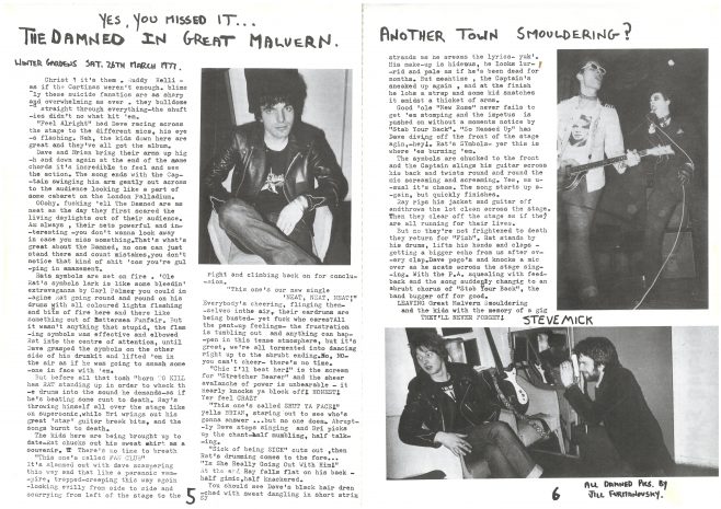 Review of The Damned at Malvern Winter Gardens, 26 March 1977, from Sniffin' Glue