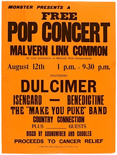 Poster for free festival on Link Common, Malvern, 12 August 1972