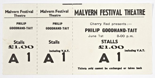 Ticket for Phillip Goodhand-Tait at Malvern Festival Theatre, 1 June 1974 | Cherry Red Promotions